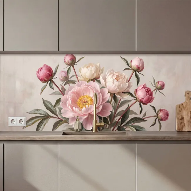 Keuken achterwand - Pioenrozen - Boeket - Roze