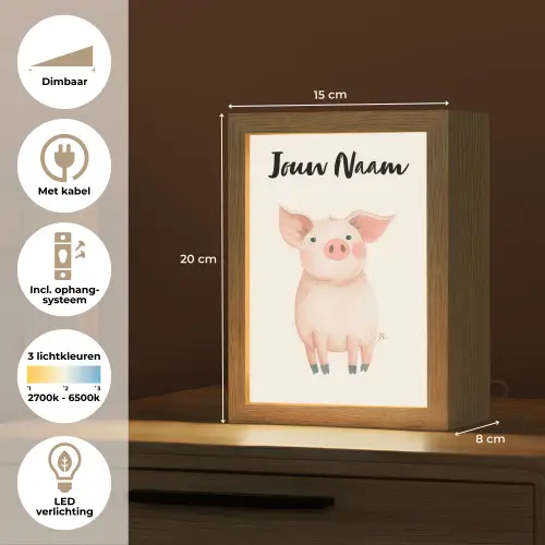 Varken - Roze - Dier - Pastel kleuren Light Box met kabel (Kinderlampje) klein -USP_NL