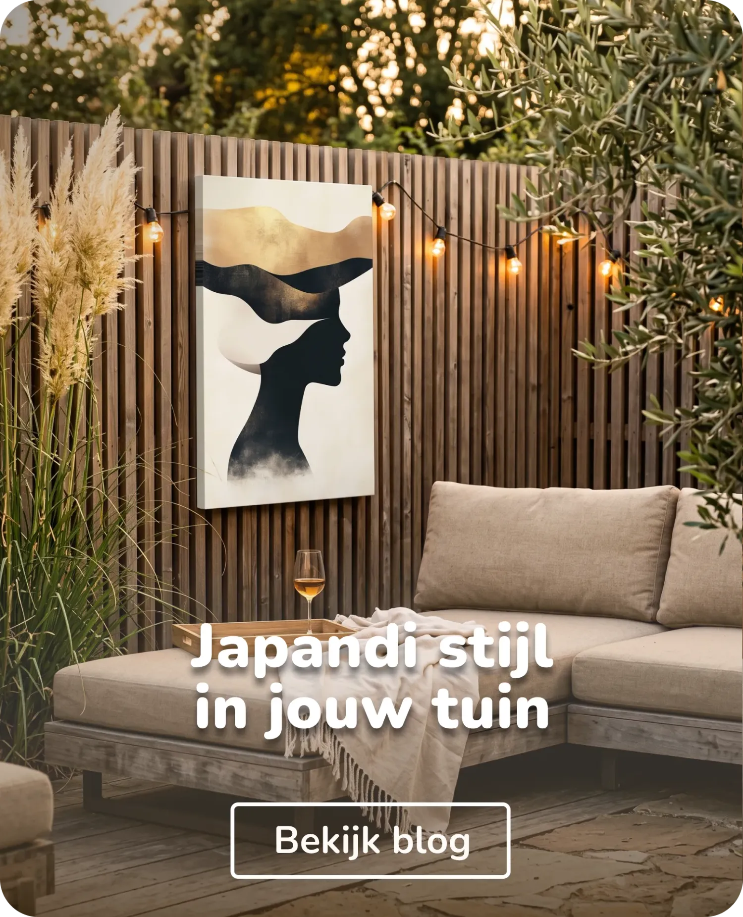 Japandi buitencanvas in tuin