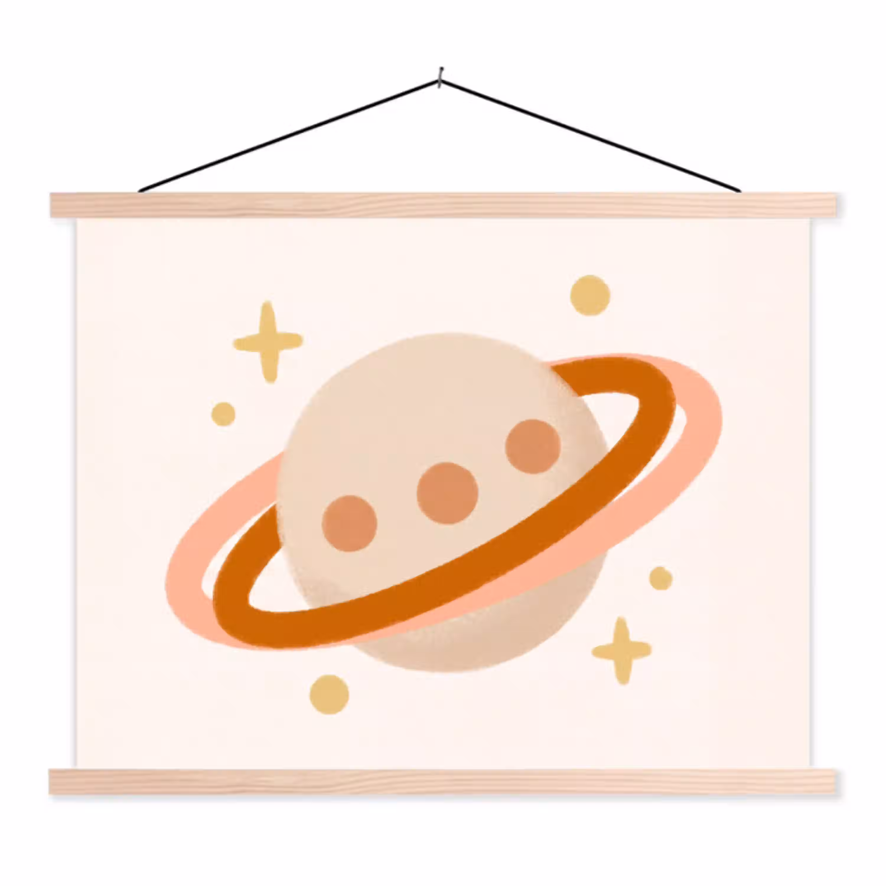 Planeet - Ringen - Ruimte - Illustratie - Beige textielposter latten blank klein -3d
