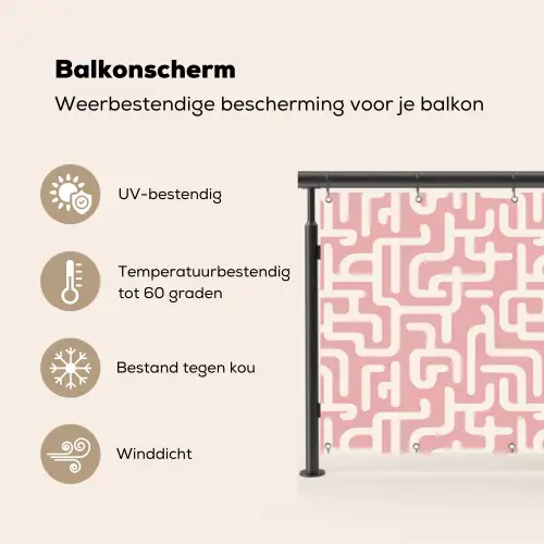 Doolhofpatroon - Roze - Wit - Abstract Balkonbeschermer Duitsland klein 596 -specs_NL