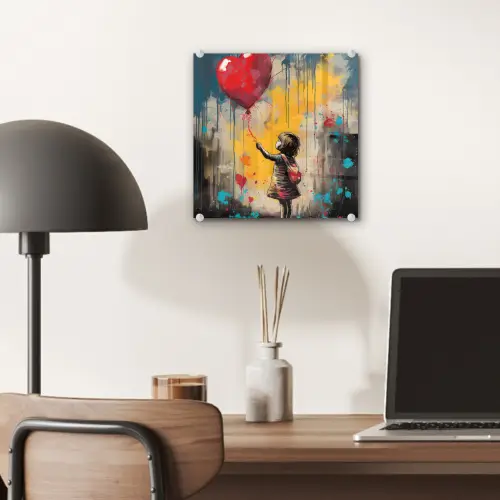 Meisje - Ballon - Hart - Graffiti plexiglas 5mm klein -sfeer6