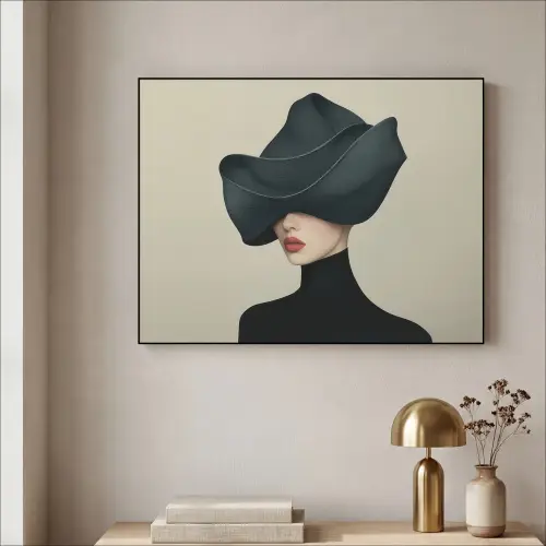 Vrouw - Groen - Hoed Textielframe zwart klein -sfeer2