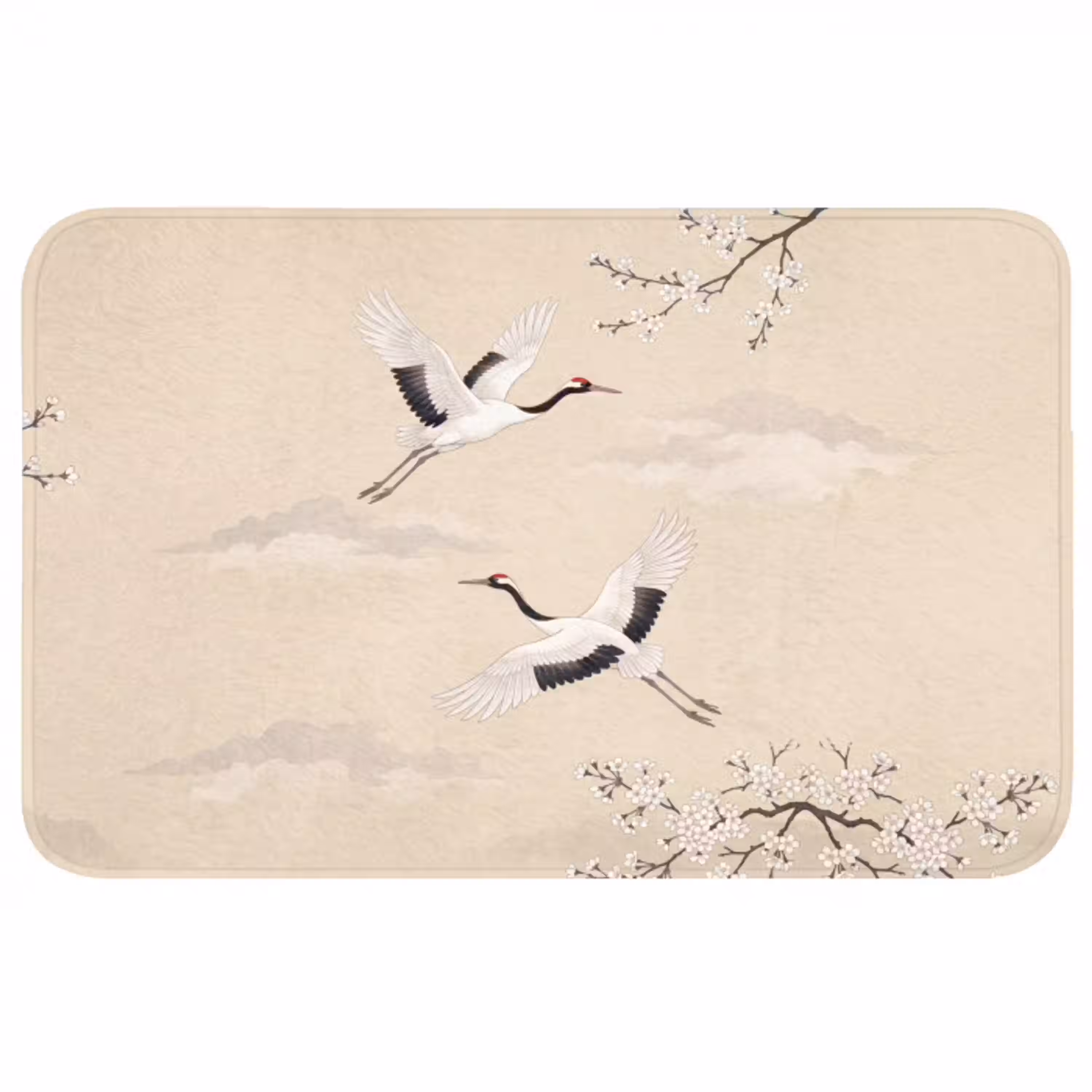 Kraanvogels - Bloesem - Beige Badmat middel -3d