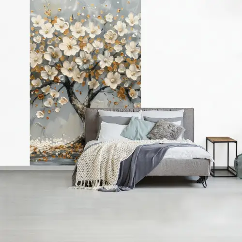 Boom - Bloemen - Wit - Natuur - Kunst fotobehang vinyl groot -slaapkamer