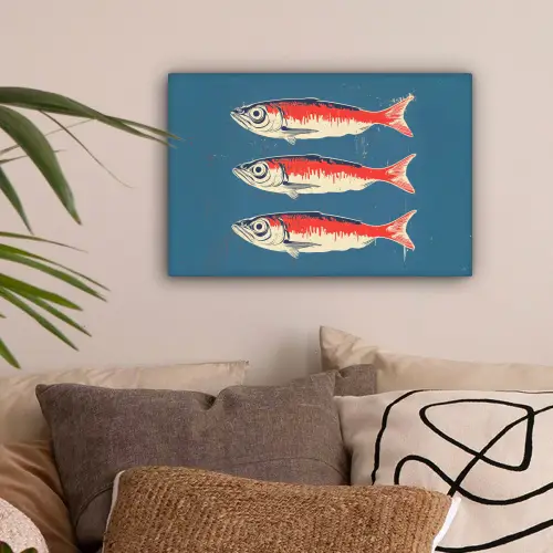 Vissen - Rood - Blauw canvas 2cm klein -sfeer1