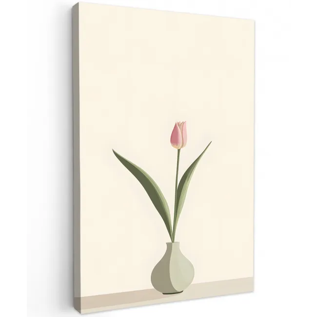 Tulp - Vaas - Beige Tuinposter op houten frame 2 cm dik middel -3d