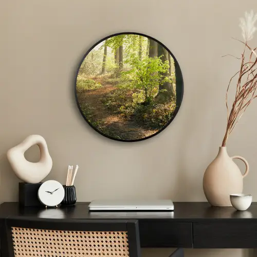 Bos - Bomen - Pad - Zon - Planten - Bladeren - Natuur Fotolijst rond zonder passe partout klein -sfeer1