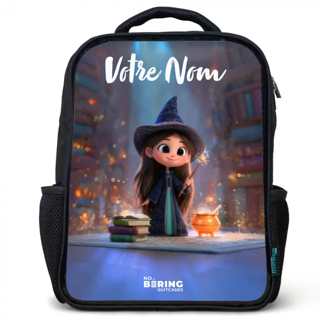 Kleine tovernares in bibliotheek Rugzak - Zwart middel -3d