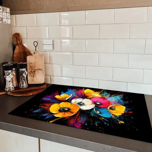 Bloemen - Kleurrijk - Graffiti - Modern - Boeket Inductie beschermer vinyl 3mm klein -sfeer3