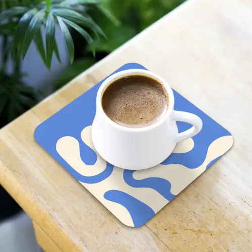 Minimalistisch - Organisch patroon - Blauw onderzetter kurk middel -sfeer5