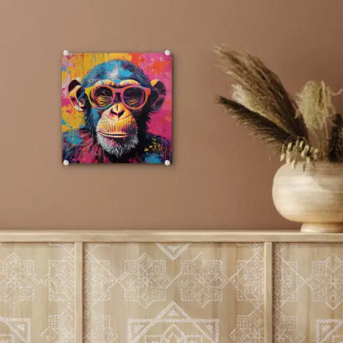 Graffiti - Chimpansee - Aap - Bril - Kleurrijk plexiglas 5mm klein -sfeer5
