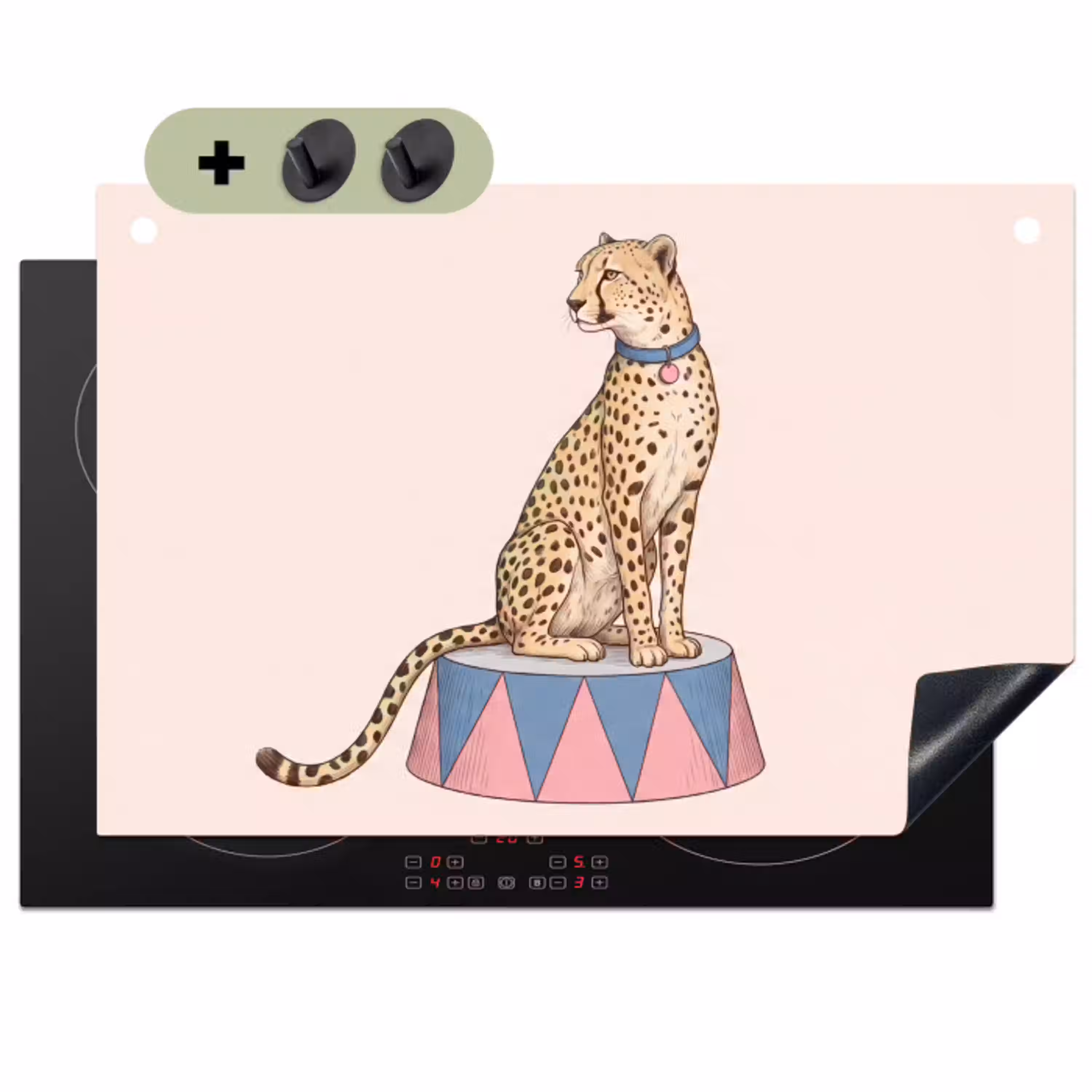 Dieren - Circus - Illustratie - Vintage - Roze Inductie beschemer met haakjes klein -3d
