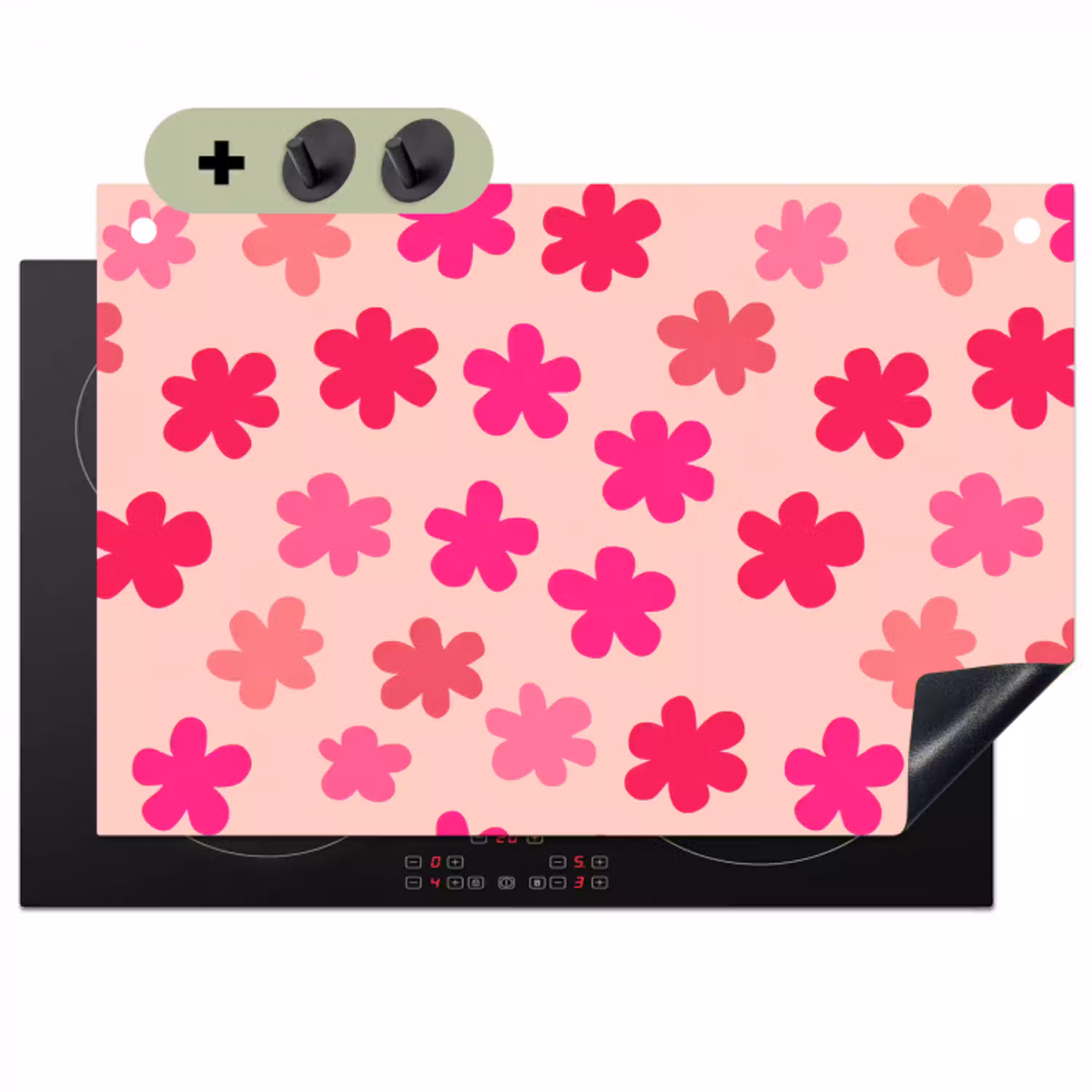 Bloemen - Patroon - Roze Inductie beschemer met haakjes klein -3d