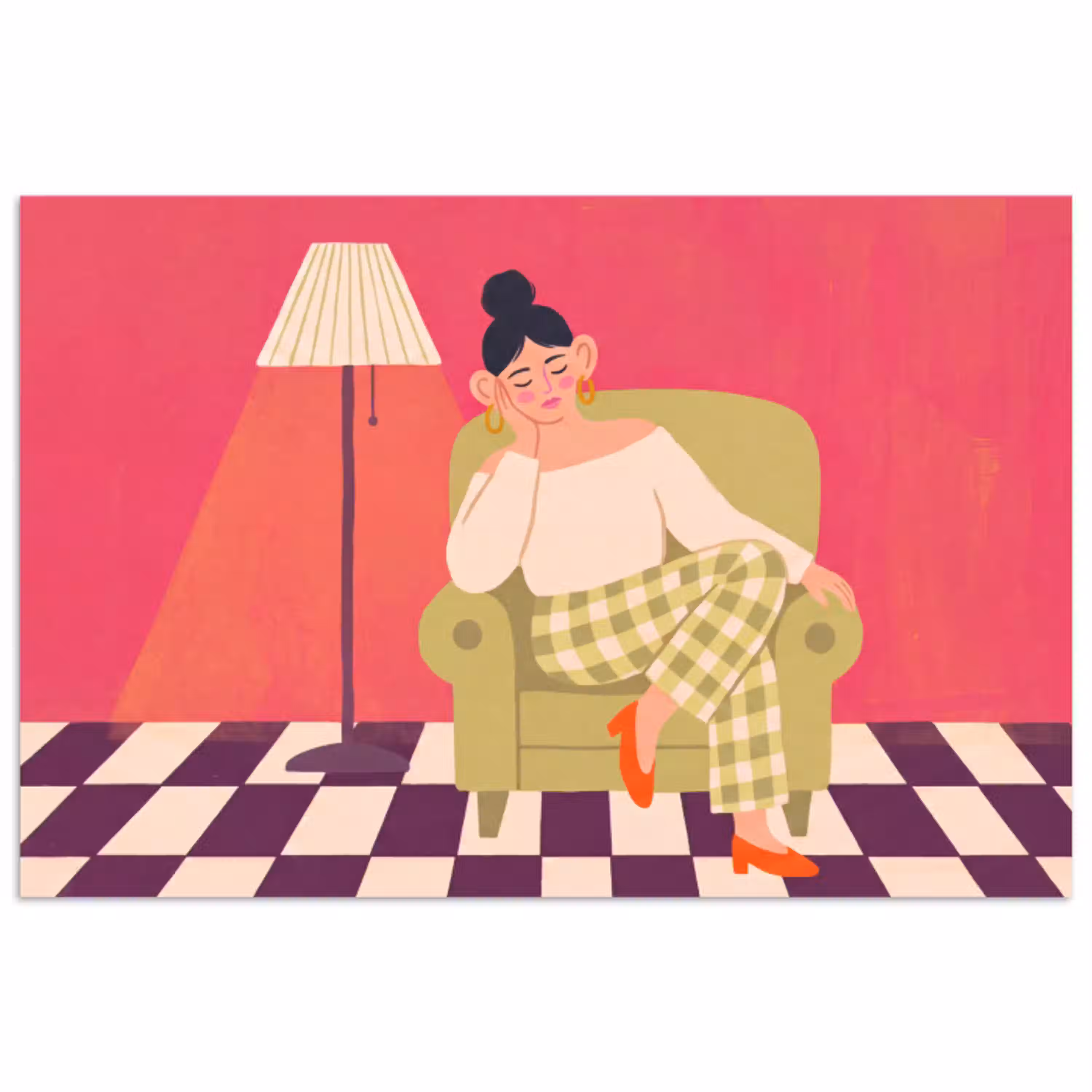 Vrouw - Rust - Interieur - Modern - Kunst poster papier klein -3d