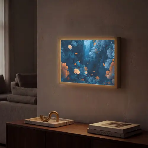 Koraalrif - Vissen - Oceaan - Blauw Light Box met batterij (Wandlamp) middel -sfeer1