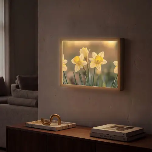 Bloemen - Geel - Wazig Light Box met batterij (Wandlamp) middel -sfeer1