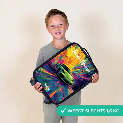 Sportauto - Groen - Verfstrepen - Kleuren Kinderkoffer - Zwart klein -sfeer4_NL