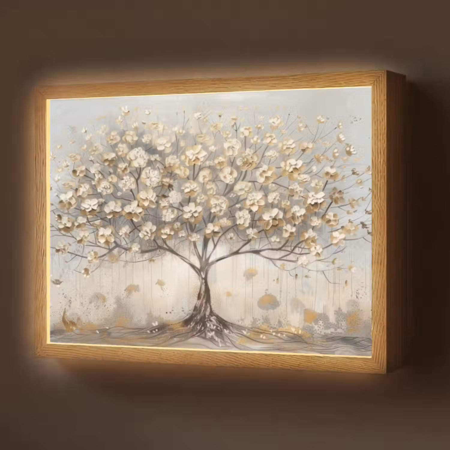 Lightbox - Wandleuchte - Baum - Beige - Gold - Lackoptik - Grau