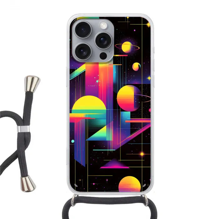 Abstract - Vormen - Kleurrijk - Lijnen Hoesje iPhone 16 Pro Max met koord klein -3d