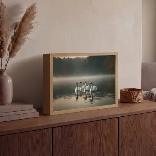 Zwanen - Wit - Water - Mist Light Box met batterij (Wandlamp) middel -sfeer2