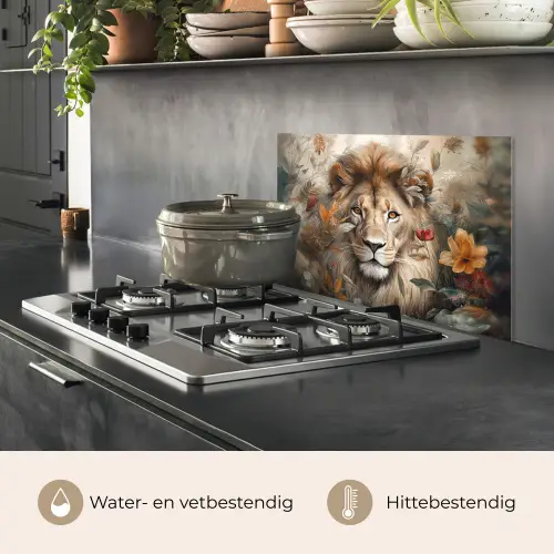 Leeuw - Wilde dieren - Planten - Natuur - Bloemen keuken achterwand spatscherm klein -usp_NL