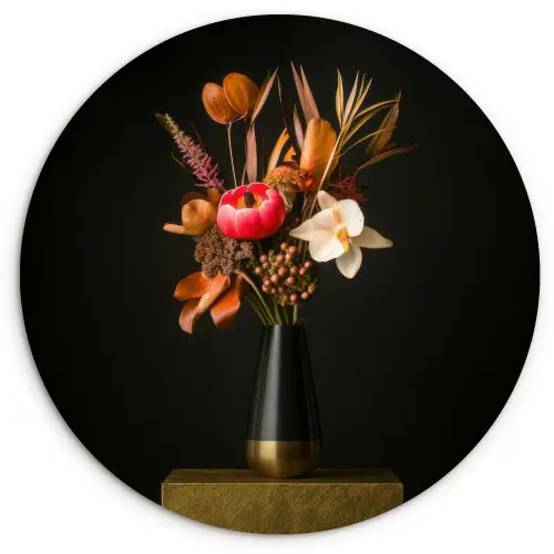 Boeket - Oranje - Gouden - vaas Wandcirkel kunststof plaat 5mm dik klein -3d