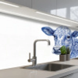 Illustratie - Koe - Blauw keuken achterwand 2 middel -3d_schuin