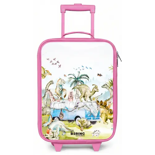 Busje met dino's Kinderkoffer - Roze klein -zz3dotto