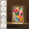 Schilderij - Abstract - Bloemen - Roze Light Box met kabel (Tafellamp) klein -USP_NL