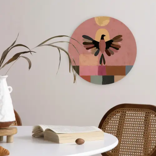 Illustratie - Vogel - Vlakken - Kleurrijk Wandcirkel kunststof plaat 5mm dik klein -sfeer4