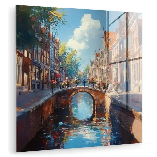 Stad - Gracht - Zon - Fietsen plexiglas 5mm klein -zzzproduct_nieuw