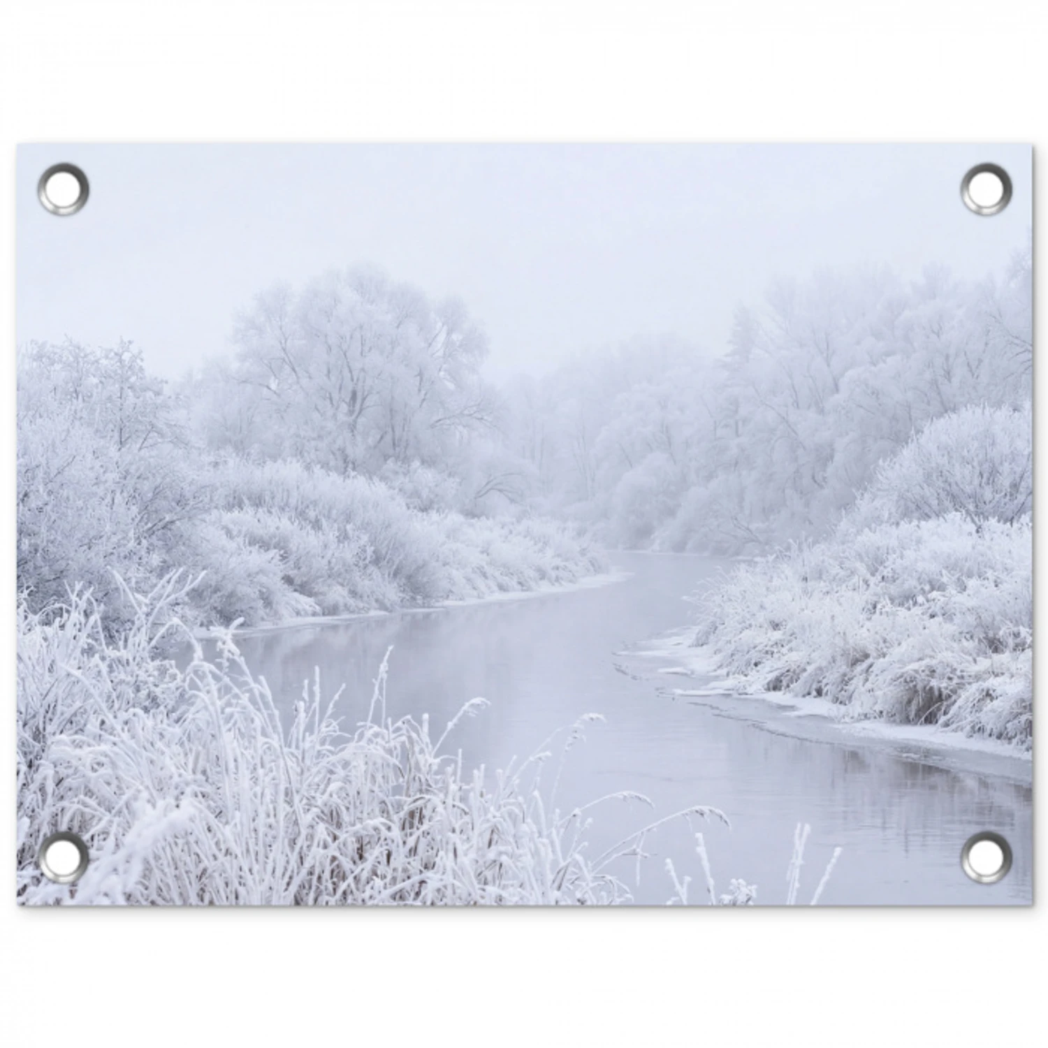 Rivier - Sneeuw - Bos - Winter - Schilderachtig tuinposter los doek klein -3d