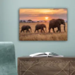 Olifanten - Savanne - Zonsondergang - Afrika - Warm canvas 2cm klein -sfeer4