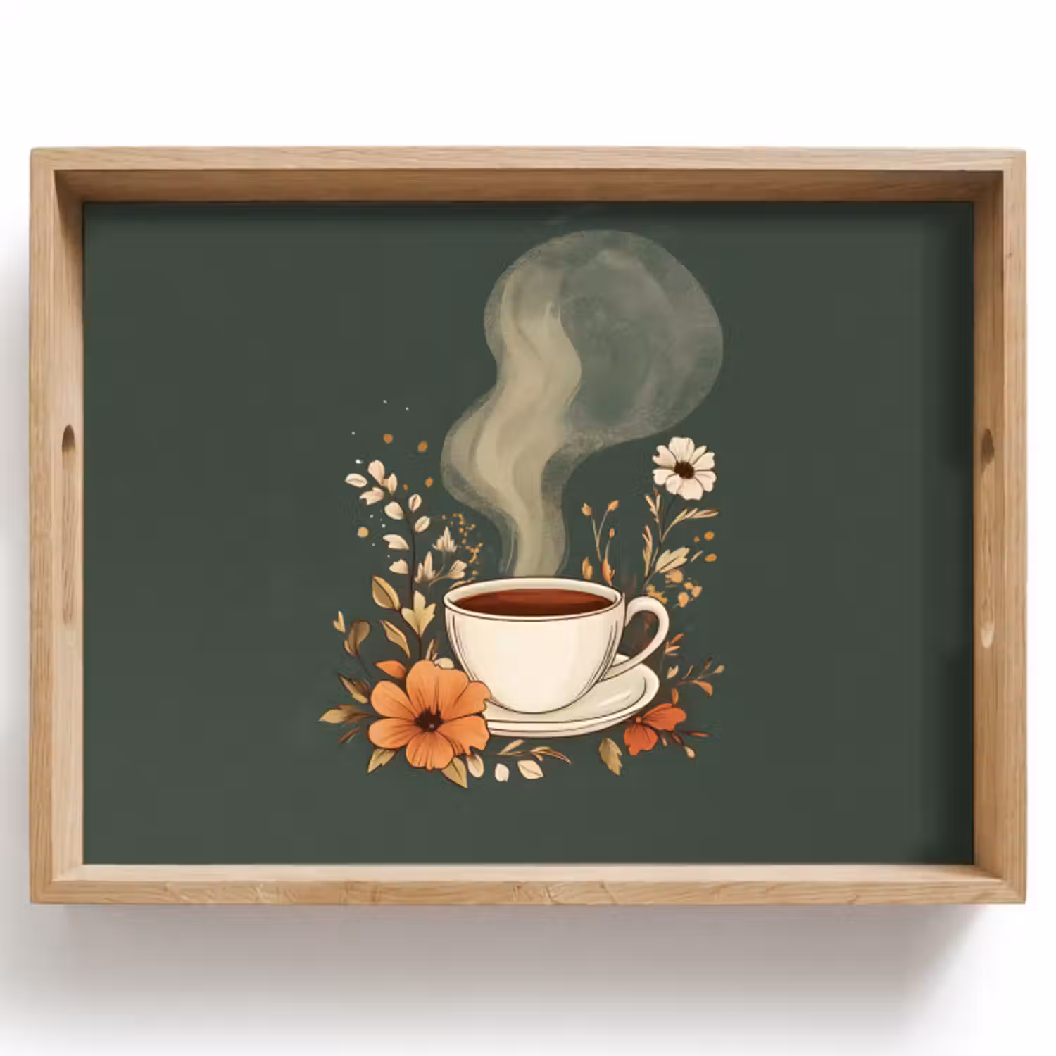 Dienblad - Kop - Bloemen - Groen - Koffie