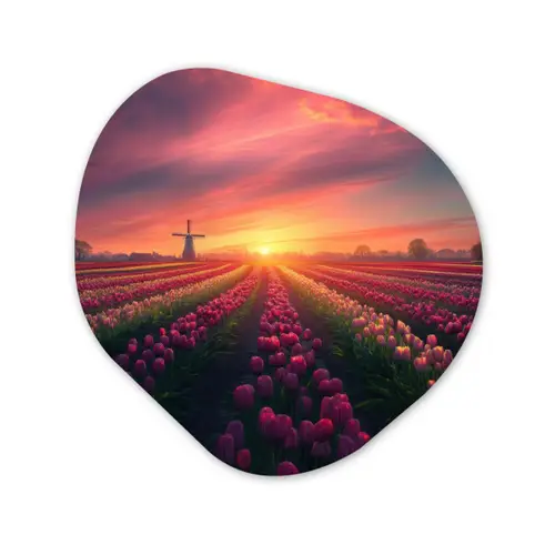 Windmolen - Zonsondergang - Landschap Wandcirkel Organisch Forex 3mm klein -3d