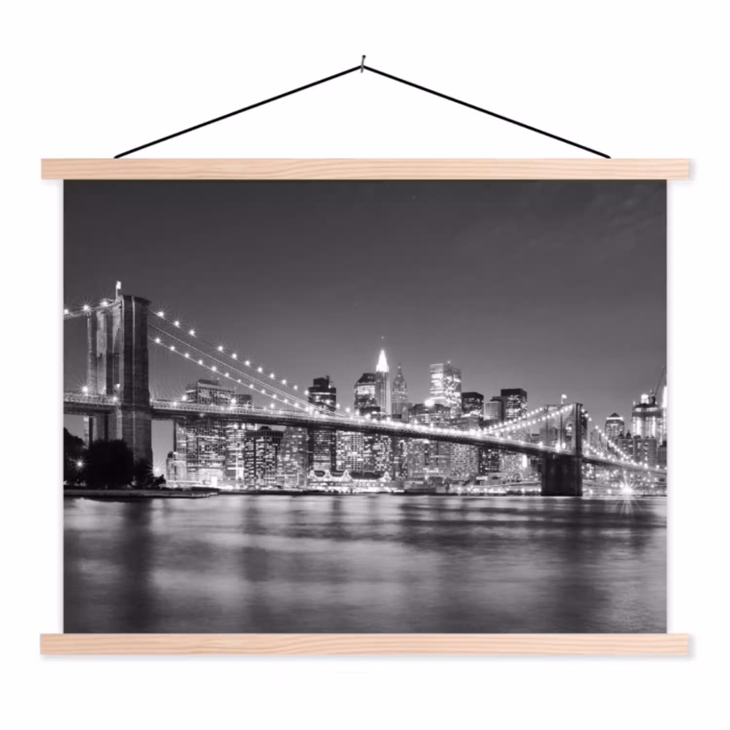 New York - Brug - Brooklyn - Zwart wit - Architectuur textielposter latten blank klein -3d