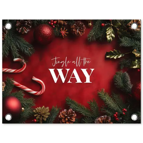 Kerst - Quote - Rood - Kerstballen tuinposter los doek klein -3d