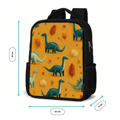 Dinosaurussen - Stekels - Herfstbladeren - Bruin Rugzak - Zwart middel -productfoto_formaten