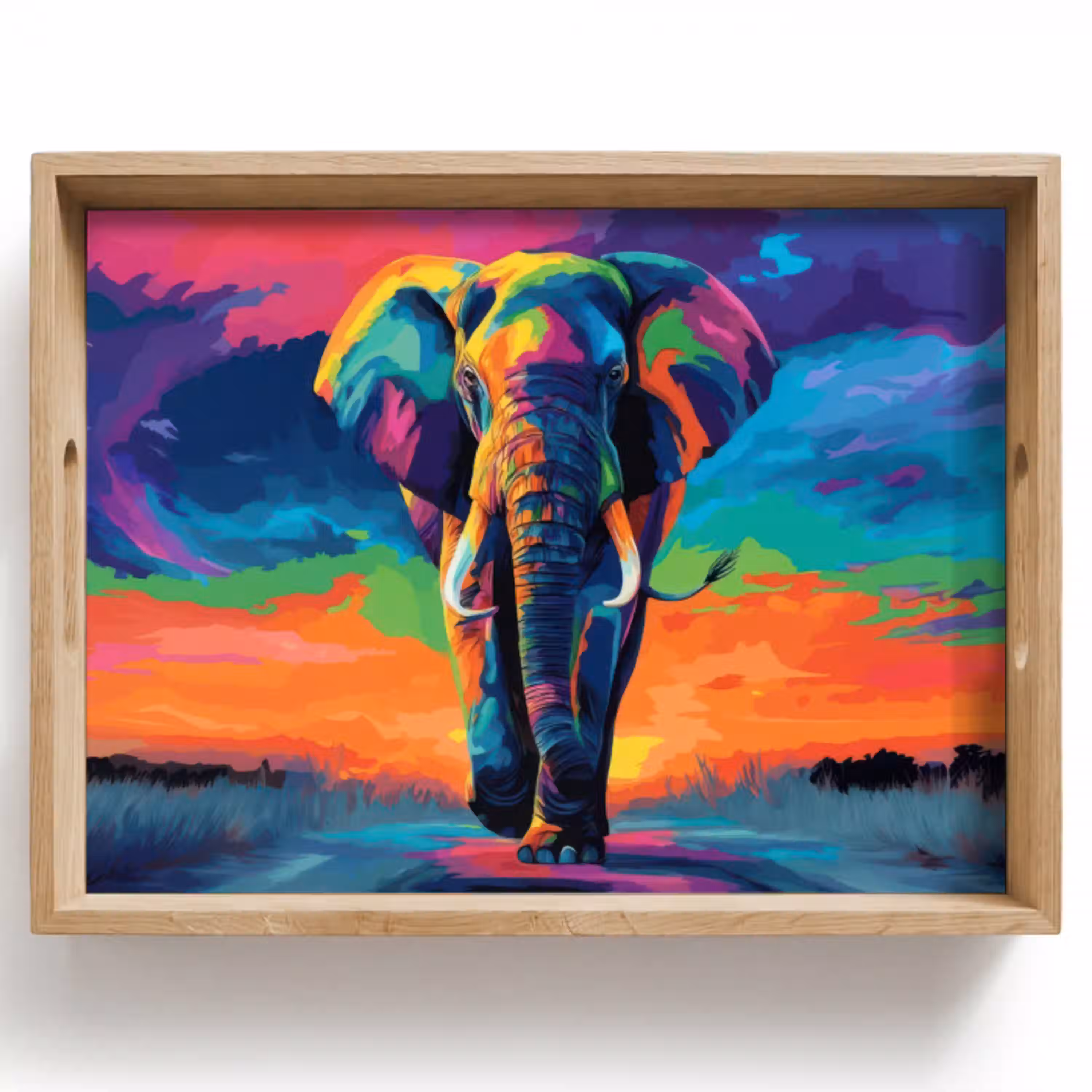 Olifant - Kleurrijk - Lucht - Abstract Dienblad Rechthoek middel -z3d_shopping