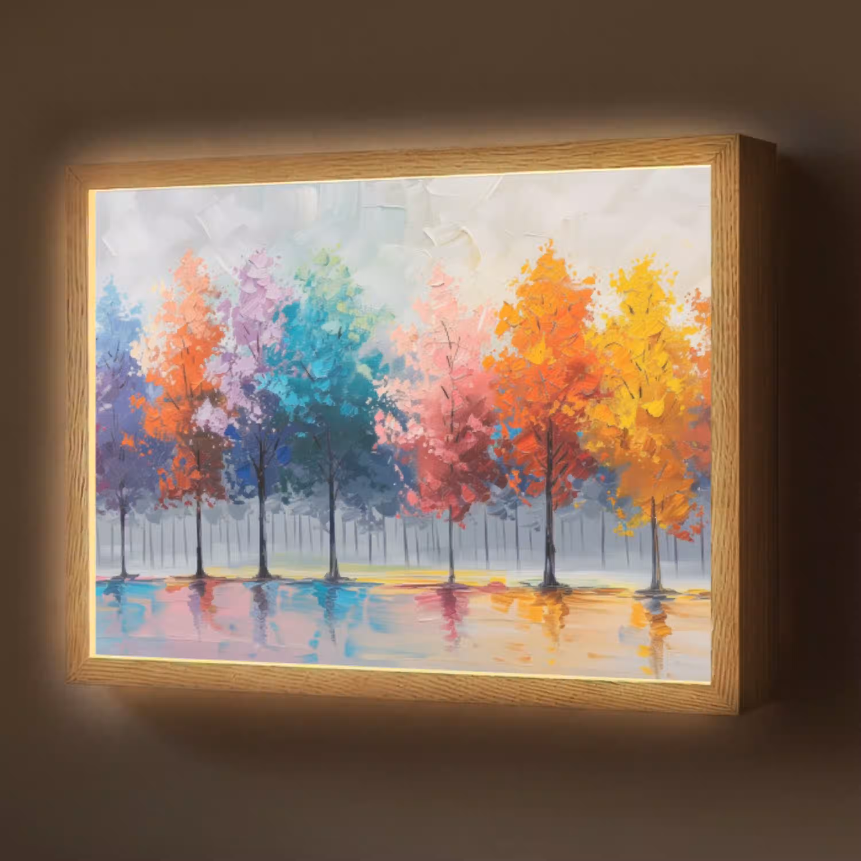 Bomen - Kleurrijk - Natuur - Abstract Light Box met batterij (Wandlamp) middel -z3d_website