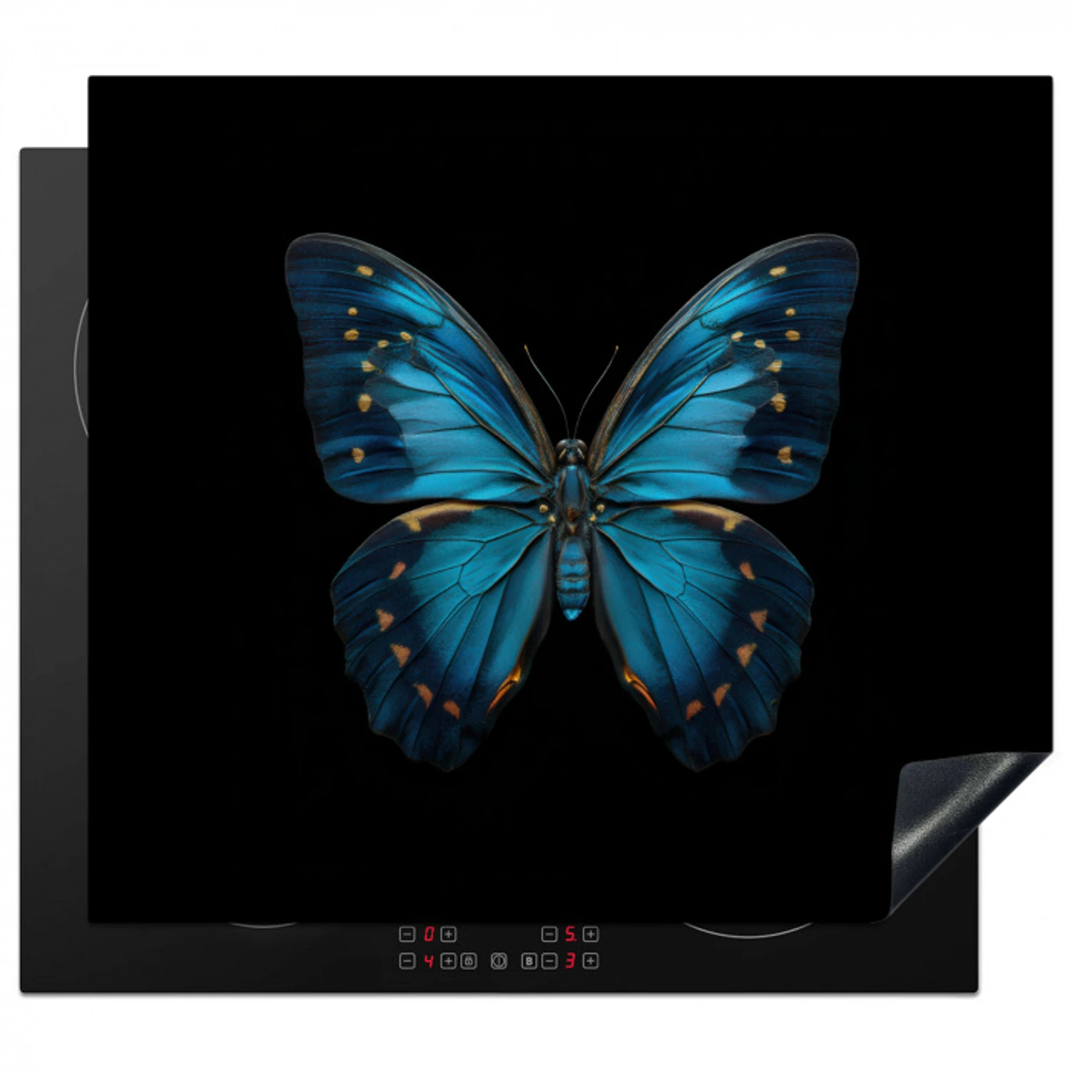 Vlinder - Blauw - Contrast Inductie beschermer vinyl 3mm middel -3d