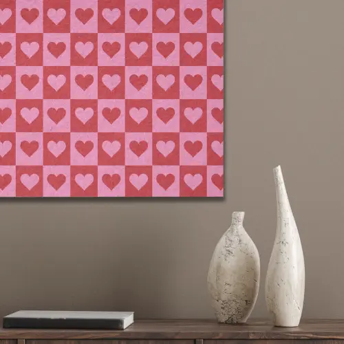 Rood - Roze - Schaakbord - Valentijn PET vilt klein -sfeer6_closeup