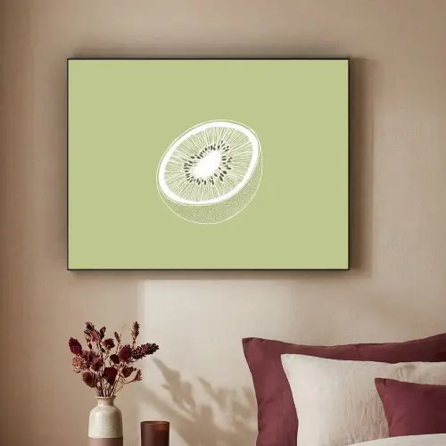 Kiwi - Lijntekening - Minimalistisch - Groen Textielframe - compleet frame klein -sfeer1