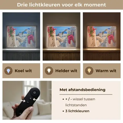 Santorini - Bloemen - Griekenland Light Box met batterij (Wandlamp) middel -USP_lichtkleurNL