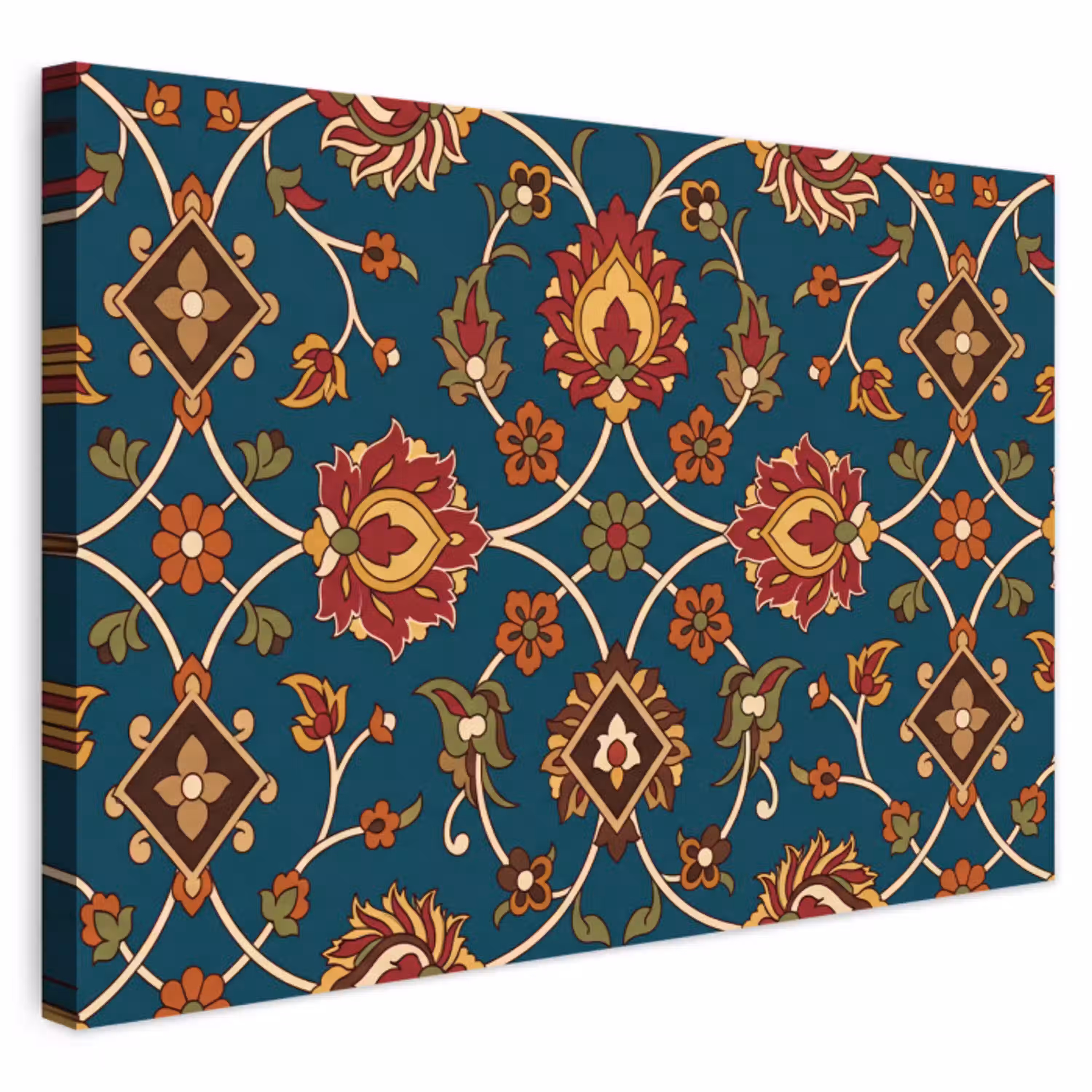 Ornament - Flora - Traditioneel - Klassiek - Blauwgroen Tuinposter op houten frame 2 cm dik klein -3d