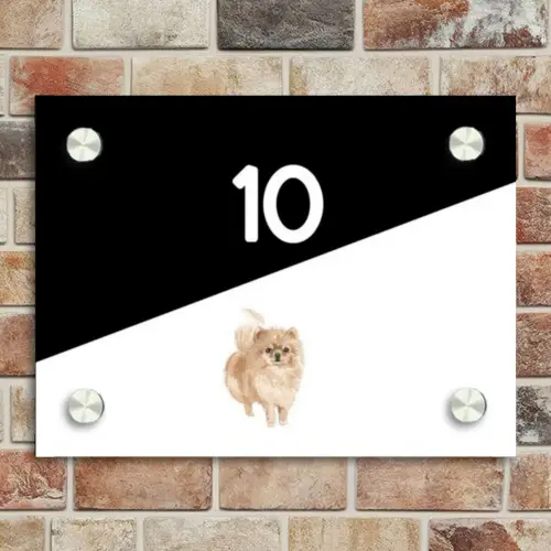 Zwart wit - Huisdier - Pomeranian Naambord Rechthoek middel -sfeer3