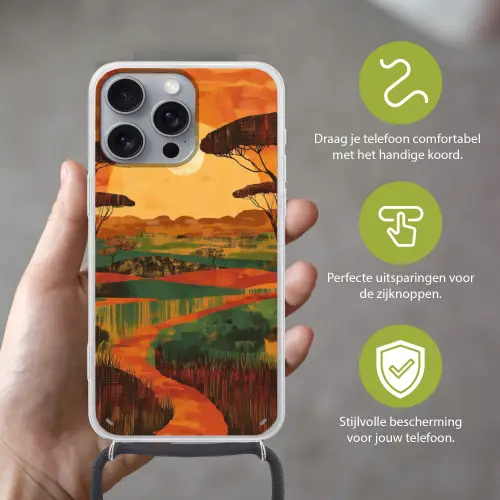 Landschap - Afrikaans - Zon Hoesje iPhone 16 Pro Max met koord klein -sfeer2_NL