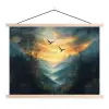 Vogels - Zon - Bomen - Groen textielposter latten blank klein -3d