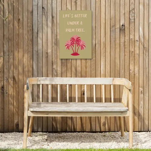 Groen - Zomer - Quote - Palmboom Tuinposter op houten frame 2 cm dik klein -sfeer4